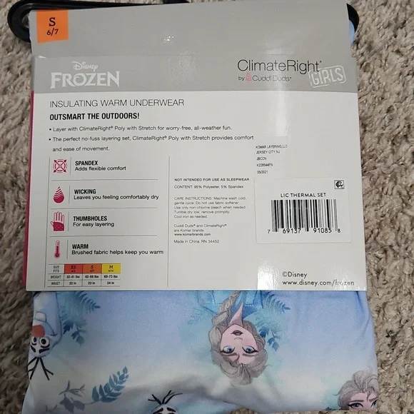 NWT Climateright By Cuddl Duds Girls Frozen Thermal Set - Picture 2 of 4